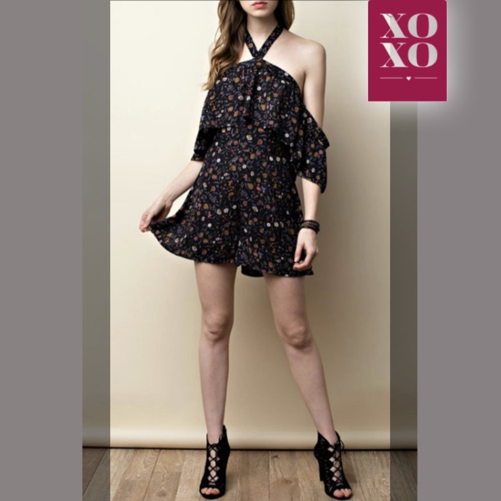 Off The Shoulder Ruffle Flower Print Romper